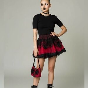 Tripp NYC Y2K Goth Whimsygoth Red Tulle Hearts Mini Skirt
